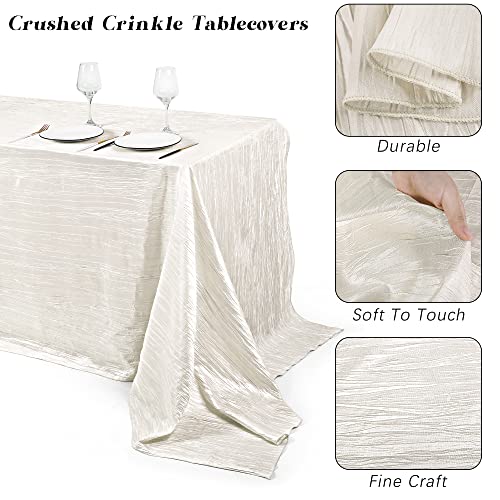 Turstin 2 Pieces Crinkle Satin Tablecloth Satin Wedding Party Crinkle Taffeta Table Cover 58 X 102 Inch Rectangular Bright Silk Tablecloth For Wedding Banquet Table Decoration, Ivory #TOP2