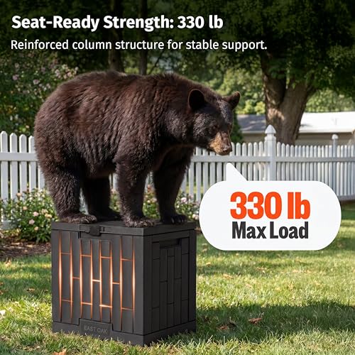 Image of EAST OAK 31 Gallon Outdoor Storage Box, Waterproof Deck UV-Resistant Resin Bin for Patio Cushions, Garden Tools, Accessories & Package, Lockable Wind-Resistant Lid, Steel-Reinforced, Black