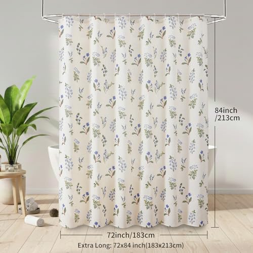 Colorful Star Farmhouse Blue Floral Linen Shower Curtain, 72" W x 84" L by Colorful Star - Used condition - Image 2