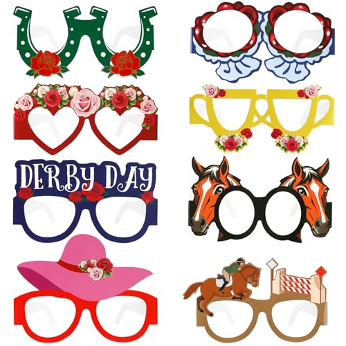 MUOUAKATE 32Pcs Derby Paper Eyeglasses Bulk, Derby Party Supplies, Rose Horse Racing Photo Booth Props, Derby Day Decorations for Derby Day Festival Horse Birthday