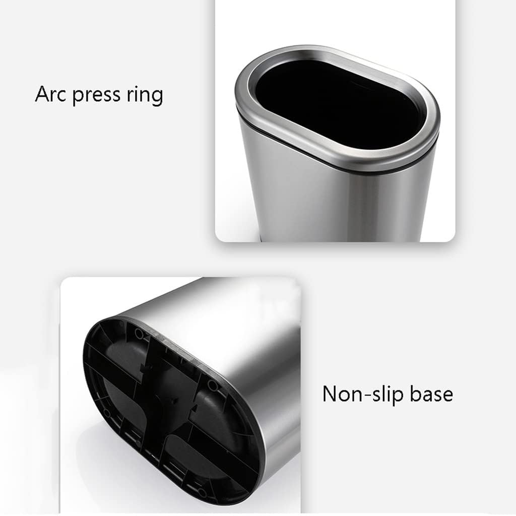 Bin,Oval Pressure Trash Can Office Large Capacity Stainless Steel Garbage Recycling Bin Living Room(B,9L)
