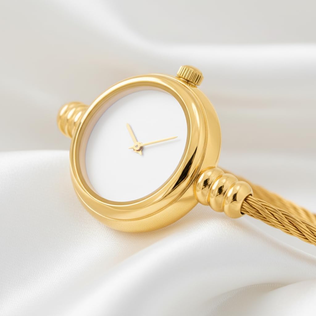 Blekon Original Women’s 23mm Elegant Analog Watch with Classic Round Dial and Cable Cuff Bangle Bracelet