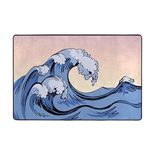 Tapis de sol salon bleu style rétro en velours corail 152x99 cm - 2
