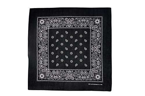 Vamqor 12pcs Bandana for women and men 100% Cotton Custom Fashion Paisley Design Multifunctional Outdoor Square Handkerchief (Black) - Thumbnail 3