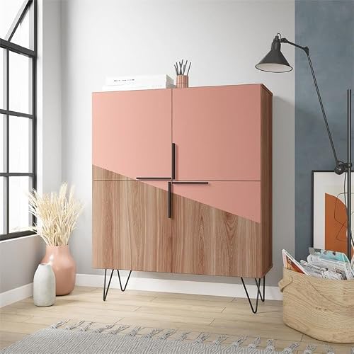 Manhattan Comfort Beekman 43.7" Low Cabinet With 4 Shelves, Brown And Pink #TOP1