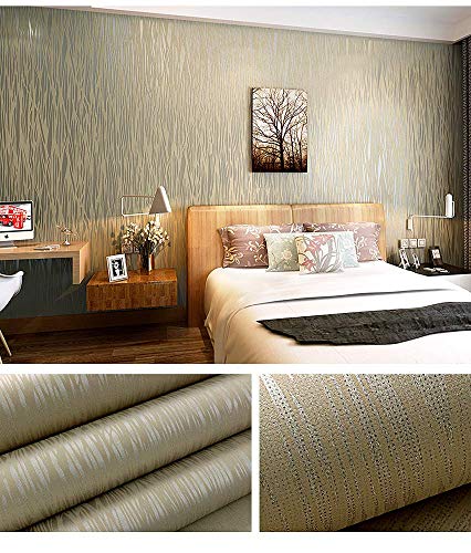 Blooming Wall Classic Plain Stripe Moonlight Forest Glittery Textured Wallpaper ,20.8 In*32.8 Ft=57 Sq Ft Per Roll (Taupe/Khaki/Gold) #TOP2