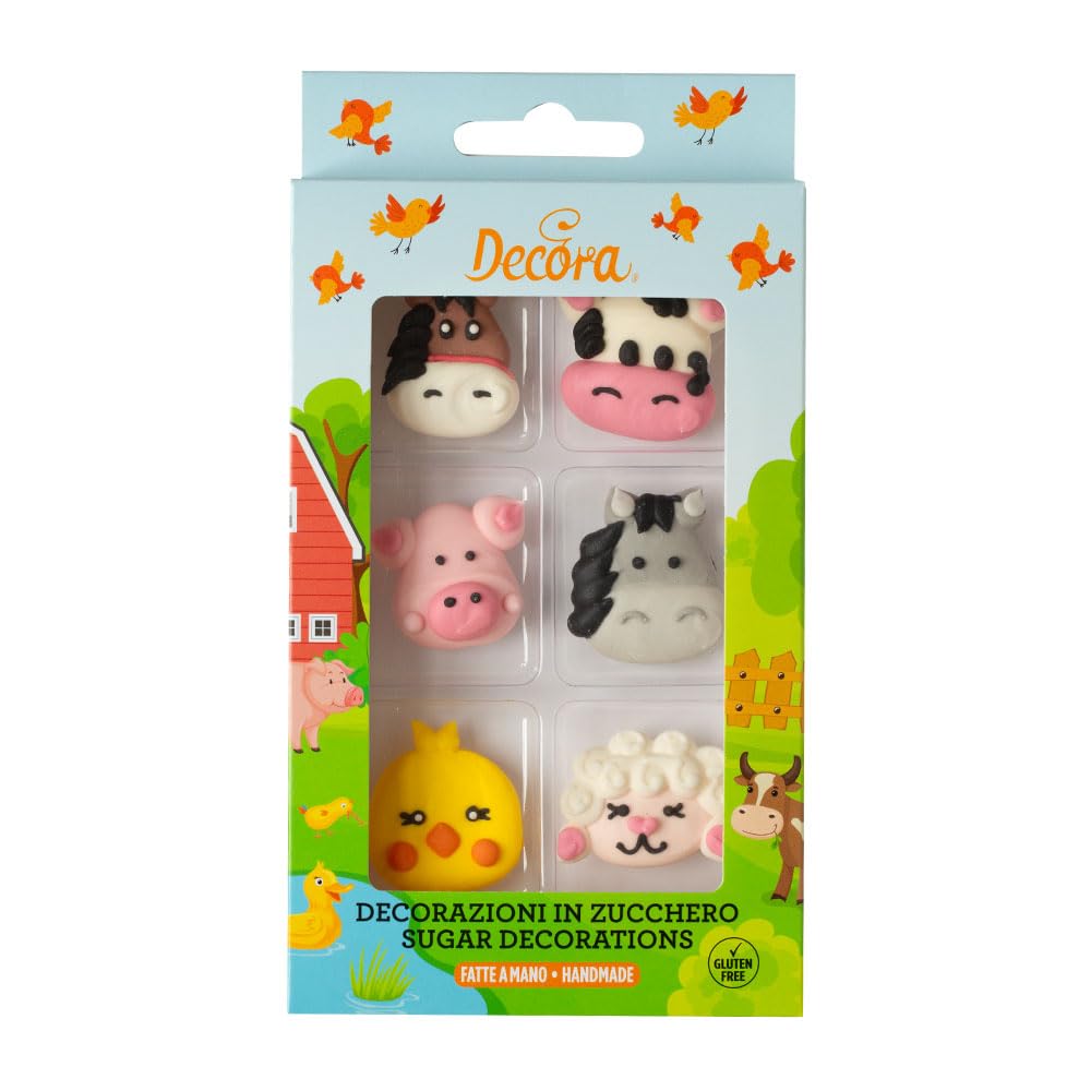 Decora 0500298 Packung mit 6 Bauernhoftieren aus Zucker