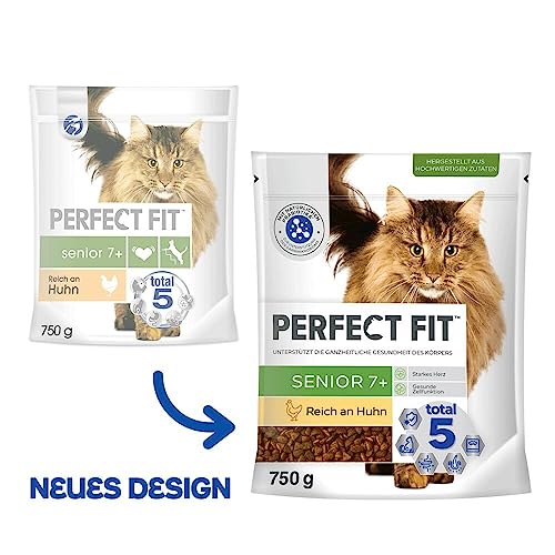 PERFECT FIT Senior Trockenfutter für ältere Katzen ab 7 Jahren - Huhn, 750g (6 Beutel)