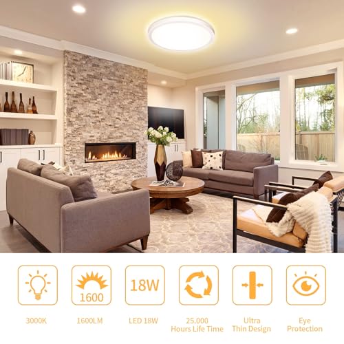 Swoieltr Plafon LED Techo, Ø22CM 3000K Lámpara de Techo LED 18W 1600LM Lamparas Techo Modernas Ultrafino Plafón Luz Led IP44 Impermeable para Cocina, Baño, Pasillo, Entrada, Trastero, Balcón, Oficina