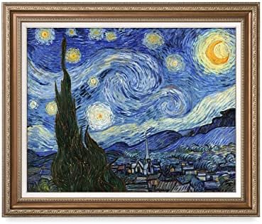 DECORARTS - Starry Night, Vincent Van Gogh Art Reproduction. Giclee Print w/ Bronze Frame&Mat for Wall Decor. Picture Size: 30x24 Framed Size: 35x29