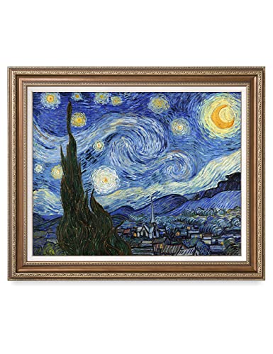 Decorarts - Starry Night, Vincent Van Gogh Art Reproduction. Giclee Print W/ Bronze Frame&Mat For Wall Decor. Picture Size: 30X24 Framed Size: 35X29 #TOP1