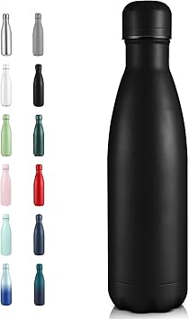 Volhoply 17oz Insulated Stainless Steel Water Bottle, Double Wall Vacuum Flask, Keeps Cold 24h & Hot 12h, Available in Packs of 1, 4, or 8Black,1 Pack