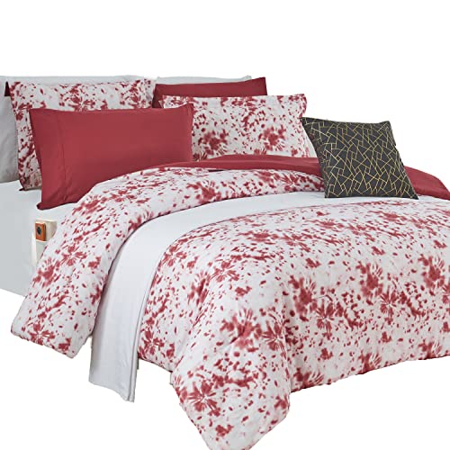 Image of Elegant Comfort Reversible 10-Piece Comforter Set, Tie-Dye Print, Decorative Pillow and Fitted Sheet with Smart Pockets, Soft, Plush, Lightweight Material, 10pc Tie-Dye Set, King, Burgundy