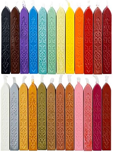 24 Pieces Antique Sealing Wax Sticks with Wick for Postage Letter Retro Vintage Wax Seal Stamp,Assorted Colors