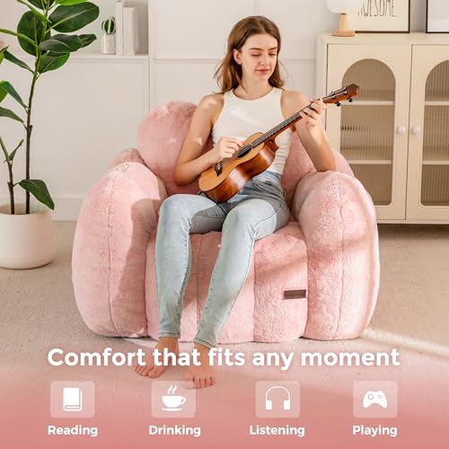 Image of MAXYOYO Bean Bag Chair, Cloud Shaped Bean Bag Sofa for Adults, Soft Stuffed Lazy Floor Sofa with Supportive Filling, Comfy Single Couch for Living Room, Bedroom, Apartment, Pink