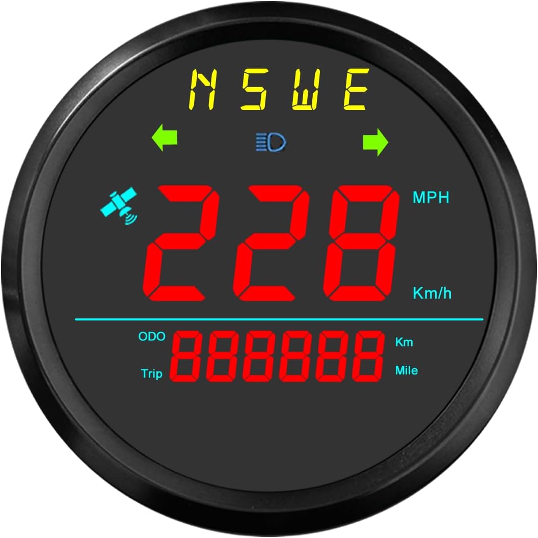MH 85mm GPS Speedometer with Overspeed Alarm - Red Backlight, Digital GPS Speed MPH/KMH Antenna Turn Signal NSWE Waterproof AUTO Gauge for Car, Truck, Boat,Marine