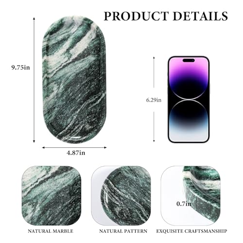 Image of Koville Green Marble Tray for Bathroom Countertop, 10 inchx5 inch Natural Marble Vanity Tray Perfume Trays for Dresser, Stone Jewelry Dish Candle Holder for Home Decor, Stone Catchall Trays