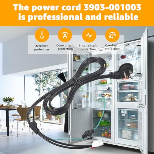 Image of Upgraded Refrigerator Power Cord 3903-001003 3903-000519 - Compatible with Samsung RH29H8000SR /AA-00, RF261BEAEWW /AA-01 etc - Replacement Fridge Cord for Models 3903-000786, 3903-001013, 3903-000796