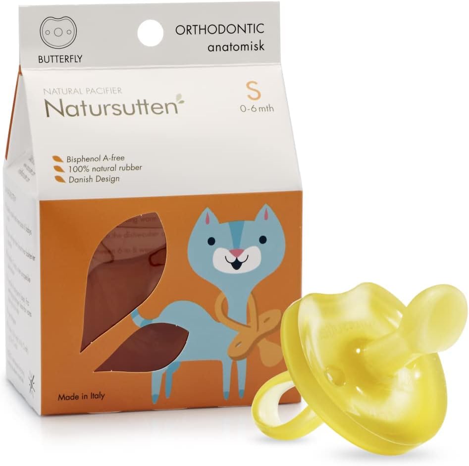 Natursutten BPA Free Natural Rubber Pacifier, Butterfly Orthodontic, 0 - 6 Months