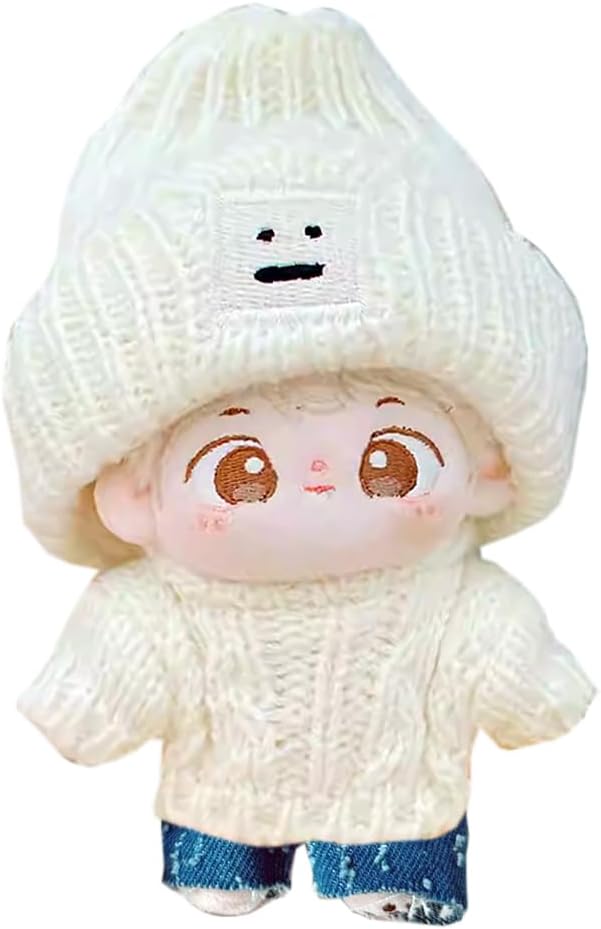 niannyyhouse 10cm-15cm Plush Doll Clothes Hat Sweater Jeans Compatible with 17cm Labubu Doll Dress Up (a2)