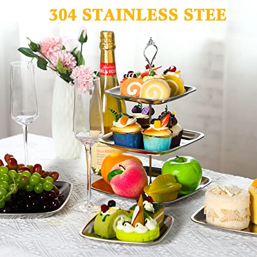 Gerrii 2 Pcs Metal 3 Tiered Cupcake Stand Stainless Steel Cake Stands Serving Tray 3 Tiered Cupcake Stand Dessert Pastry Holder For Wedding Birthday Party (Silver) #TOP2
