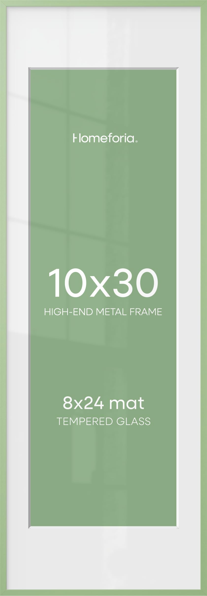 Homeforia 10x30 Green Picture Frame, High-End Metal, 8x24 Mat, Glass | High End Aluminum, Tempered Glass, Acid-Free 8x24 Removable Mat, 10x30 in Edge-to-Edge Display 30x10, Wall Kit, Set Of 2