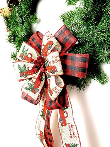 Red Truck Christmas Tree Topper, Farmhouse Large Gift Bow, Christmas Tree Topper, Wreath Bows, Front Door Bows, Banister Bow, Christmas Bows, Swag Bow, Lantern Bow #TOP4
