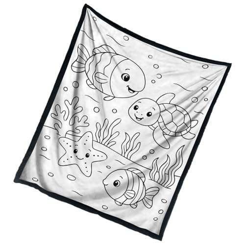 Manta para colorear genérica para adultos – Alfombra temática de animales marinos – 150 x 127 cm Tema animales marinos lavable – Manta DIY | para mujeres, sofá cama de viaje, otoño, casa, invierno