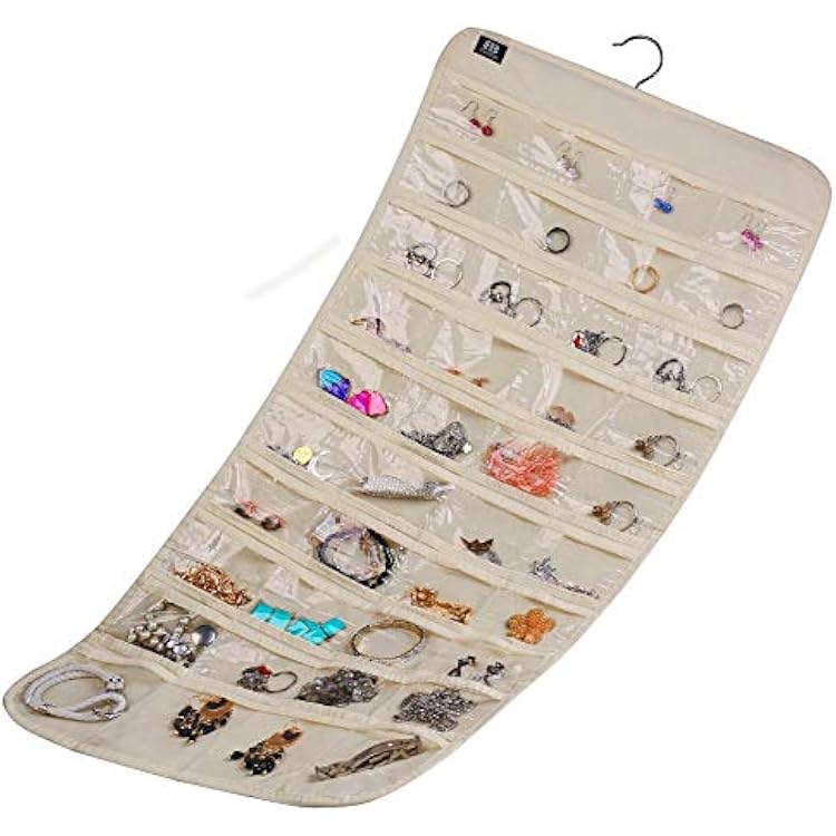BB Brotrade Hanging Jewelry Organizer,Accessories Organizer,80 Pocket Organizer for Holding Jewelries(Beige)