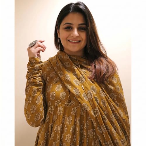 Image of Klosia Women Printed Anarkali Kurta and Pant Set with Dupatta | Printed Kurta Set | Viscose Kurta Set | Women Kurta Set | Summer Suit Set |