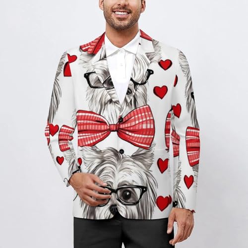 Dogs in Glasses and Bow Tie Men's Casual Blazers Slim Fit Sport Coats Blazer Two Buttons Suit Jacket for Work Party2