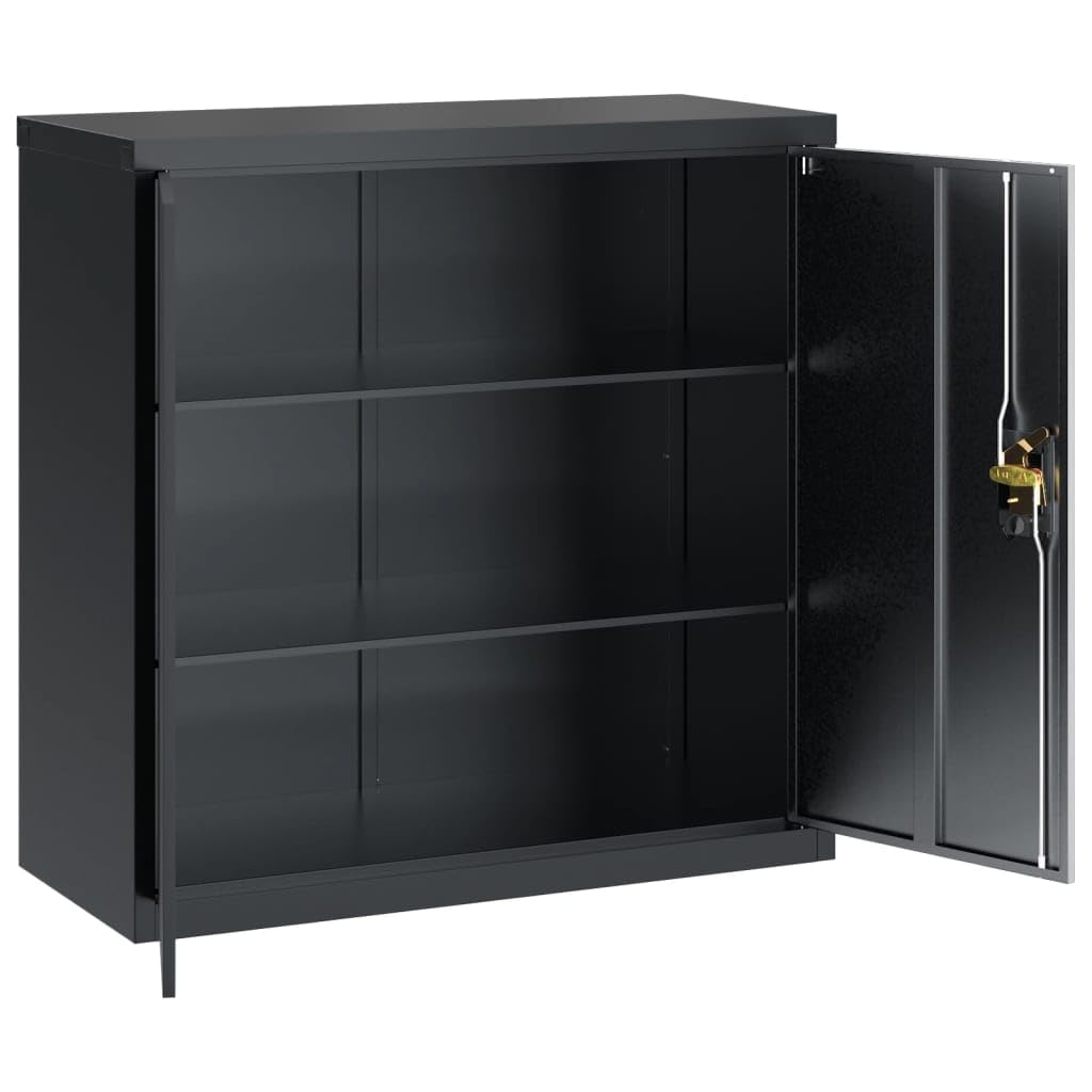 Szafa na akta, antracytowa, 90 x 40 x 130 cm, stal z 2 wkładanymi półkami i zamykanymi drzwiczkami, do organizacji biura i bezpieczeństwa dokumentów, wytrzymała powłoka proszkowa odporna na rdzę