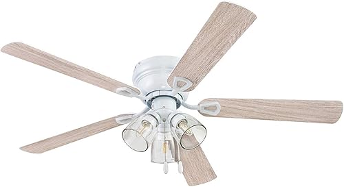 Portage Bay - Ventilador de techo Renton para interior, 52 pulgadas, blanco, 3 luces LED transparentes, múltiples aspas, focos E26B11, cadenas,