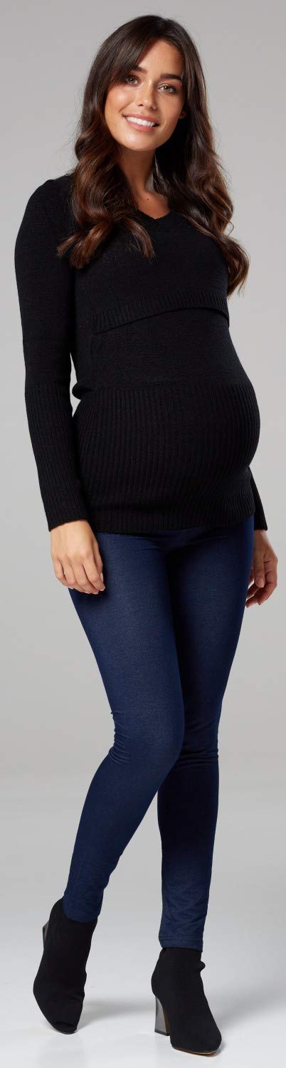 Happy Mama.Premaman L'Allattamento al Seno Maglione Manica Lunga V Collo.454p (Nero, IT 44/46, L/XL)