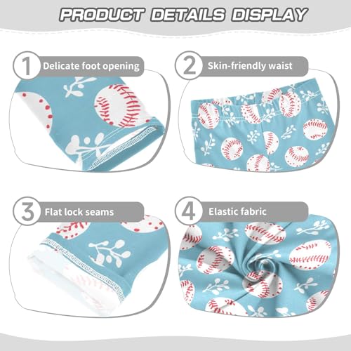 Blue Baseball Softball Leaf Girls Leggings Soft Stretch Workout Yoga Dance Pants for Kids Casual Tights3