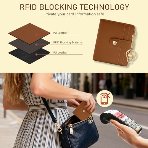 Image of Jogjam Caramel Rfid Ladies Wallet, Small Slim Thin Compact Credit Card Women Wallet, PU Leather Bifold Cash Zipper Coin Pocket ID Window for Female Gifts