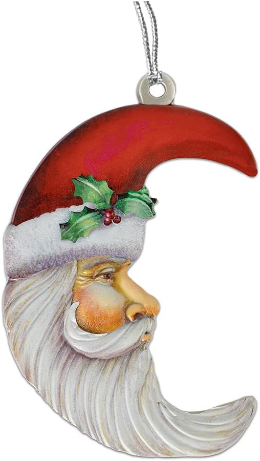 Indiana Metal Craft Pewter Santa Moon Ornament. Made in USA