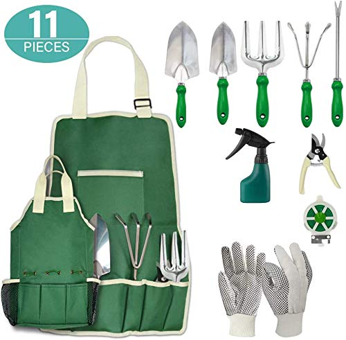 GardenHOME Garden Tool Set - 11Pcs Garden Hand Tool Set Equipment with Tote Bag Adjustable and Apron,Gardening Tools for Women