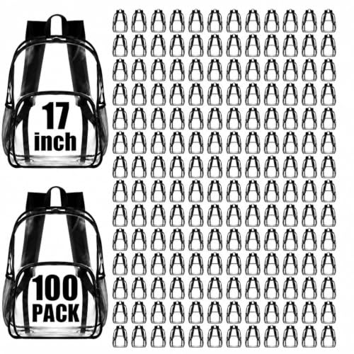 Image of Amylove 100 Pcs Clear Backpack bulk for Stadium Events Heavy Duty PVC Transparent Bookbag for College Workplace Security (17 Inches,Black)