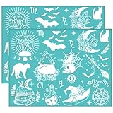 OLYCRAFT 2Pcs 11x8.6 Inch Witch Theme Self-Adhesive Silk Screen Printing Stencil Magic Broom Bat Cat Silk Screen Stencil Crystal Ball Witch Hat Mesh Stencils Transfer for DIY T-Shirt Fabric Painting