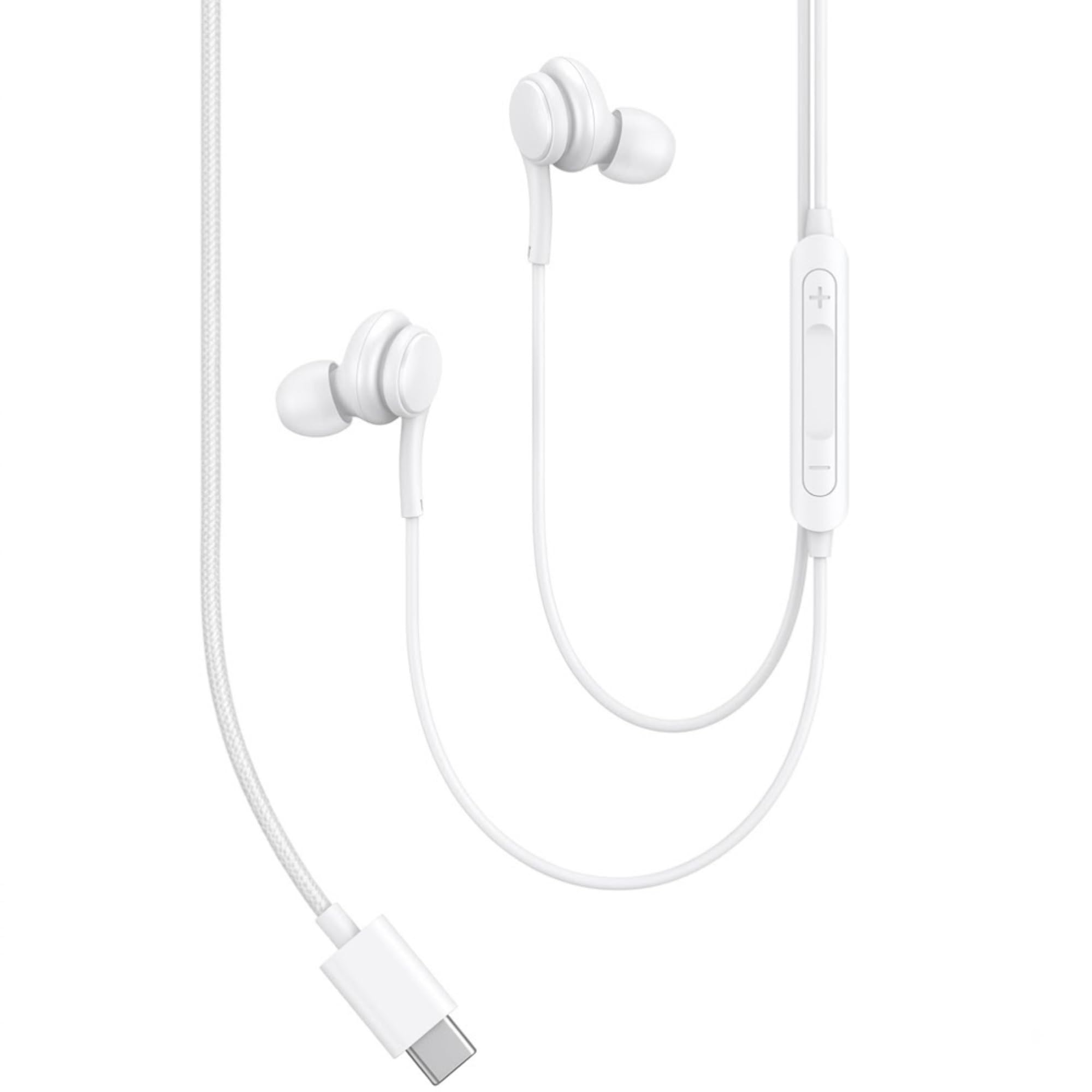 wired earphones with usb type c cable, compatible with samsung, aakg, a25 5g, z fold6, m55 5g, s20 fe, a16 5g, sound, clear vocals, balanced bass, and detailed audio. (white)