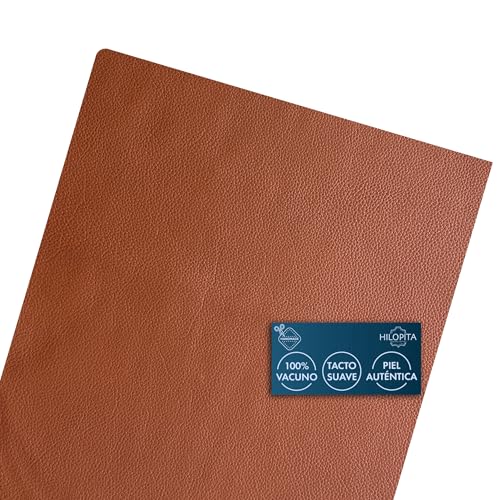 HILOPITA Retales de cuero natural 100% auténtico | Piel de vaca real para marroquinería y confección | Cuero flexible ideal para artesanos, diseñadores y proyectos DIY (20X25, MARRÓN)