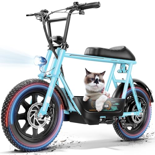 Caroma Peak 800W Electric Scooters with Seat for Adults, 16" Fat Tire for All-Terrain, 25 Miles Max Range, 20mph Top Speed, Commuter Ebike for Adults&Teens, Motorcycle Style with Carry Basket,Blue