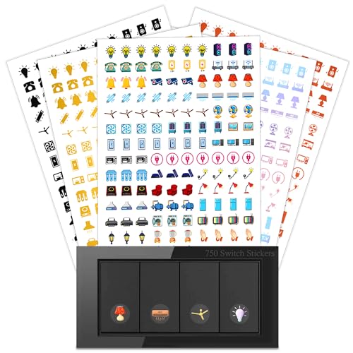 Image of GLUN 750+ Self-Adhesive Switchboard Button Plastic Surface Stickers with 40+ Icons Decorative Labels for Fan,Light,AC,Fridge 5-in-1 Set(Gold,Rose Gold,Black,Multicolor,Rainbow Color Fusion)