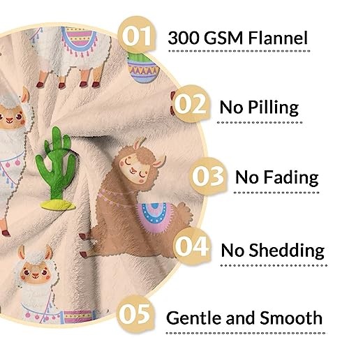 Blanket for Girl Boy - 50x60 Inches Cute Llama Throw Gifts - Brown Soft Fuzzy Blankets for Bed, Couch & Living Room