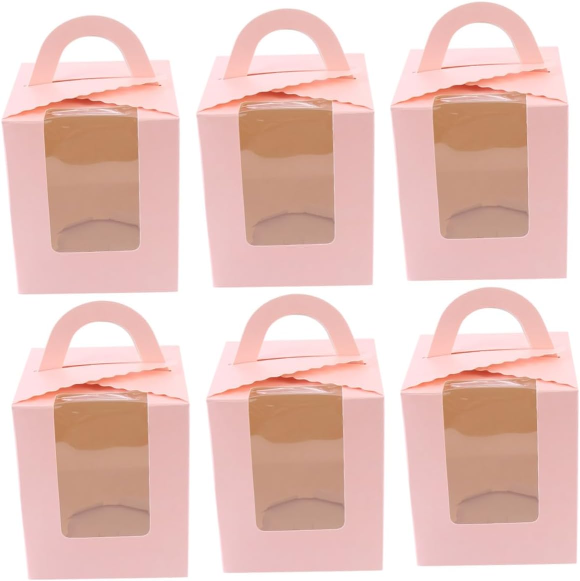 50pcs Pink Single Cupcake Boxes with Handle and Display Window, Food-grade Cardboard Muffin Packaging for Party Dessert Storage