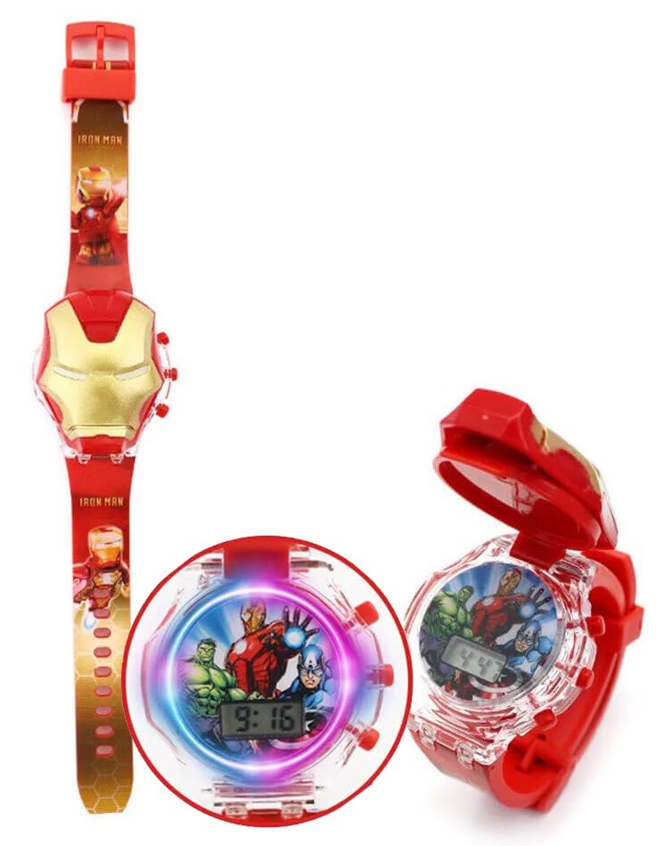 Image of Acnos Kids Edition Digital Watch - Spiderman, Captain America, Ironman, Ben10, Hulk - Disco LED Musical Watch for Boys and Girls