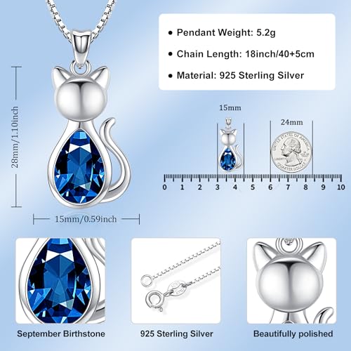 Odinstone Cat Birthstone Necklaces Jewelry Sterling Silver Cat Pendant Necklace Gift for Women Gifts, 18'' Silver Box Chain Women's Birthstone Crystal Cat Jewelry Gifts2