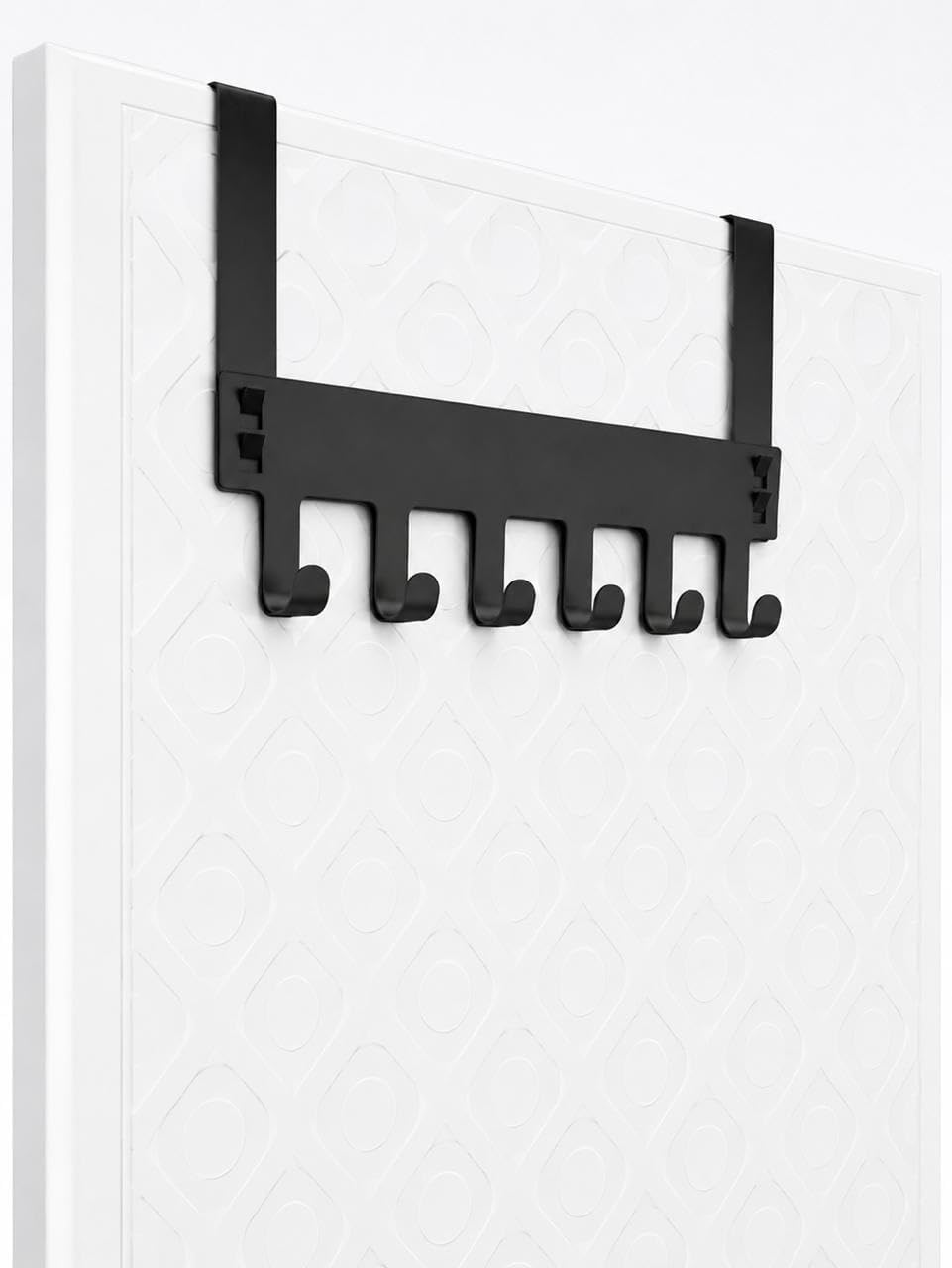 Over the Door 6 Hook Hanger, Black, 30x16 cm | No-Drill Installation, Holds up to 10 kg, Rust Resistant Metal, Anti-Slip Pads, Fits Doors up to 4.5 cm-picture-21