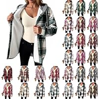 Fleece Jacket Women Flannel Button down Plaid Shackets Sherpa Lined Hooded Trench Coats Casual Fashion Fall Shirts